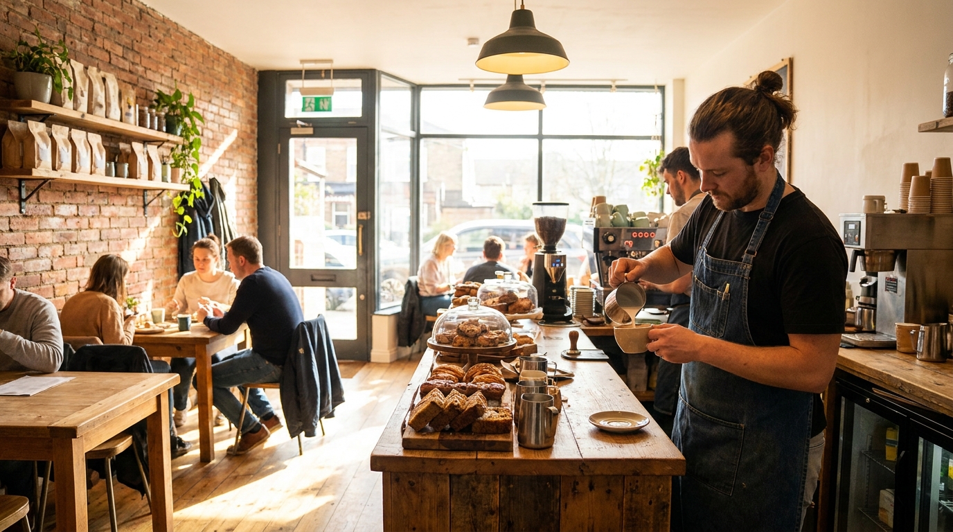 AI-generated hero image for: Maple & Co, a cosy neighbourhood cafe with brunch and oat-milk lattes
