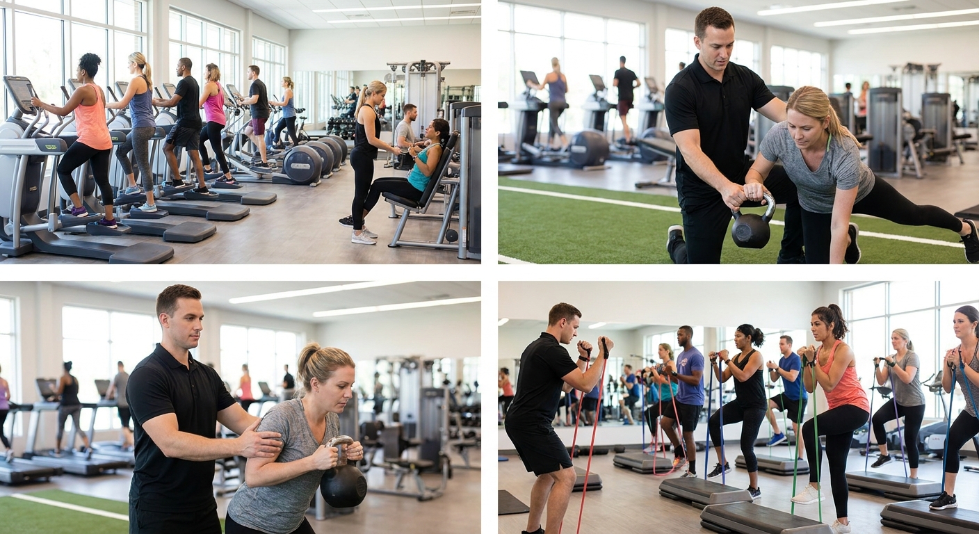 AI-generated features image for: Build a high-energy website for FitLife Gym, a modern fitness center. Show off s