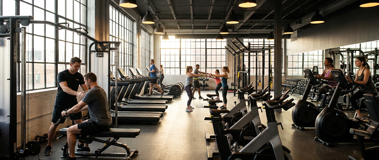 AI-generated hero image for: Build a high-energy website for FitLife Gym, a modern fitness center. Show off s