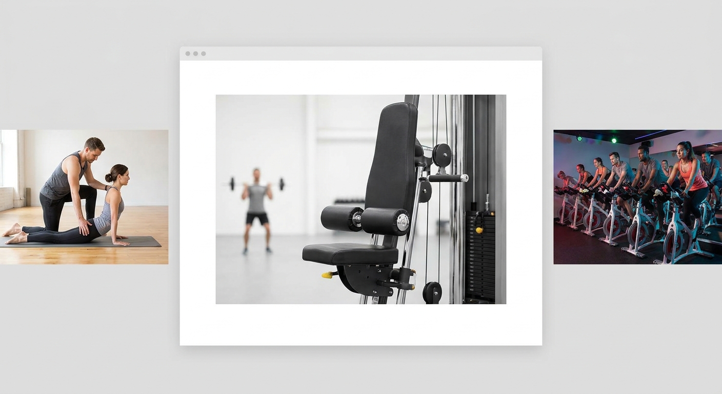 AI-generated products image for: Build a high-energy website for FitLife Gym, a modern fitness center. Show off s
